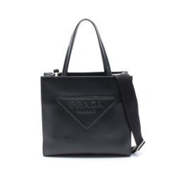 Prada Soft Calf Triangle Tote Bag Black Leather - Picture 1 of 5